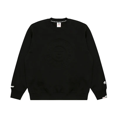 AAPE Black Crewneck Sweatshirt with Ape Face and Letter Print Design AAPSWMB338XXN