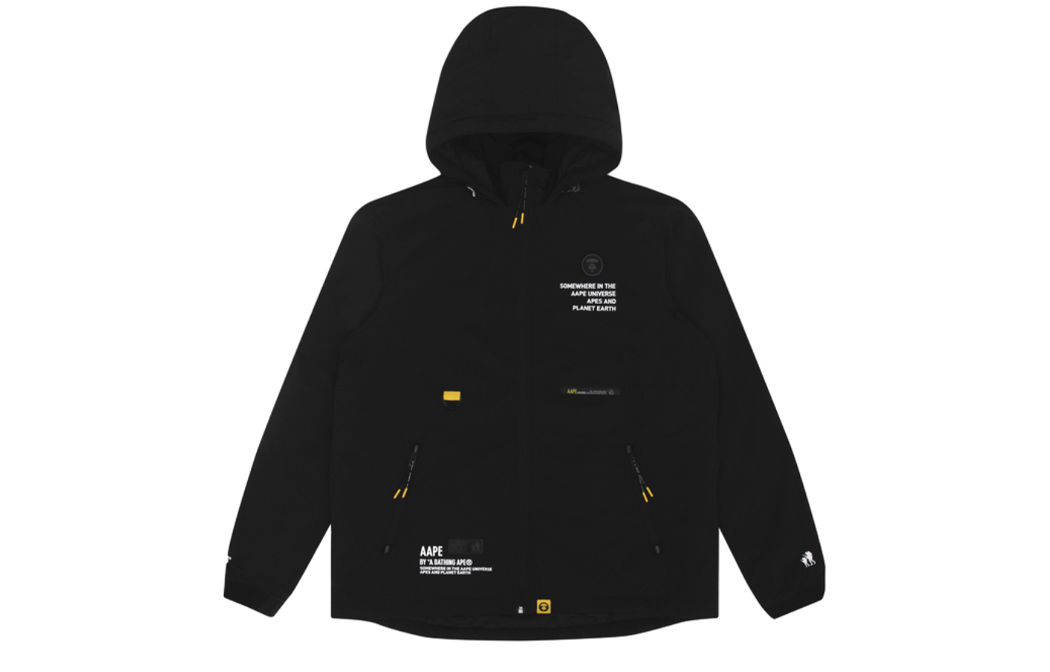 AAPE Black Hoodie Jacket with Ape Logo and Letter Print Design AAPJKM7419XXF