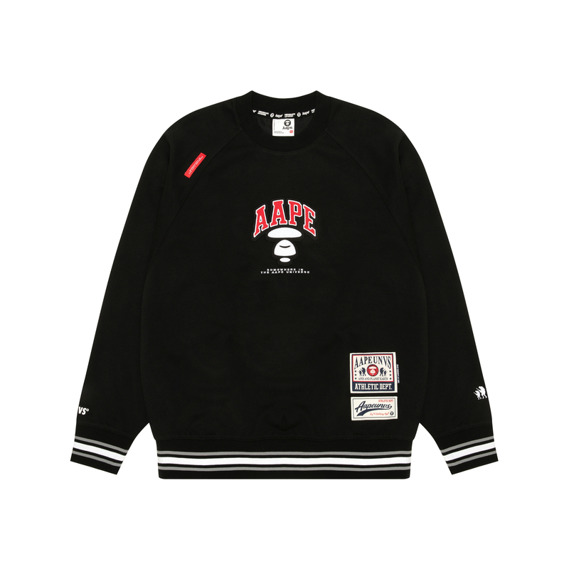 Order AAPE Black Loose Fit Crewneck Long Sleeve Sweatshirt with Letter Embroidery AAPSWMA399XXM