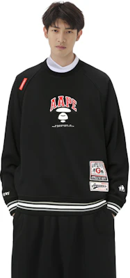AAPE Black Loose Fit Crewneck Long Sleeve Sweatshirt with Letter Embroidery AAPSWMA399XXM Shop AAPE Black Loose Fit Crewneck Long Sleeve Sweatshirt with Letter Embroidery AAPSWMA399XXM