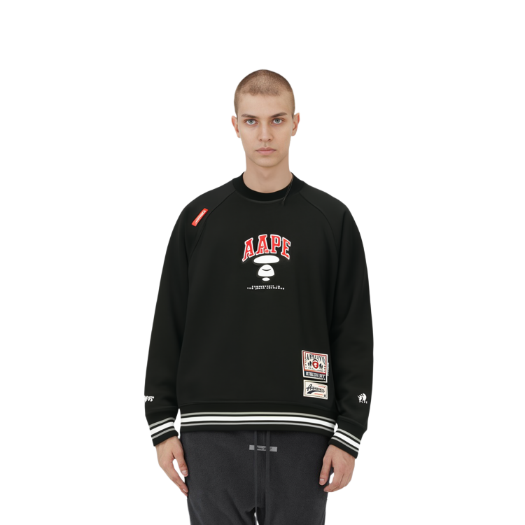 Details for AAPE Black Loose Fit Crewneck Long Sleeve Sweatshirt with Letter Embroidery AAPSWMA399XXM