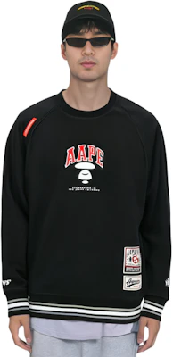 AAPE Black Loose Fit Crewneck Long Sleeve Sweatshirt with Letter Embroidery AAPSWMA399XXM Cheap AAPE Black Loose Fit Crewneck Long Sleeve Sweatshirt with Letter Embroidery AAPSWMA399XXM