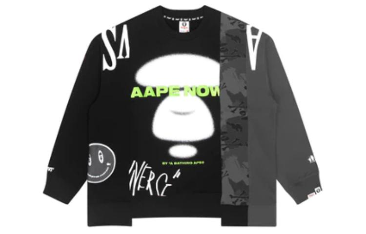 AAPE Crew Neck Sweater Letter Smiley Print Long-Sleeve Sweatshirt AAPSWM3805XXH