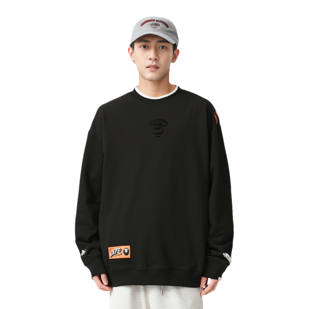 Shop AAPE Crewneck Sweatshirt with Ape Face and Letter Print AAPSWMB362XXN