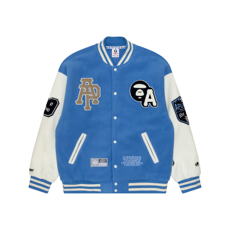 Aape FW22  Colorblock Varsity Jacket with Ape Face Embroidery. AAPSWM3980XXJ