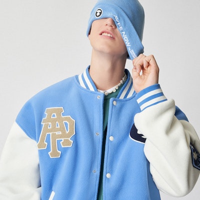 Aape FW22 컬러블록 바시티 자켓 에이프 페이스 자수. AAPSWM3980XXJ Details for Aape FW22 컬러블록 바시티 자켓 에이프 페이스 자수. AAPSWM3980XXJ