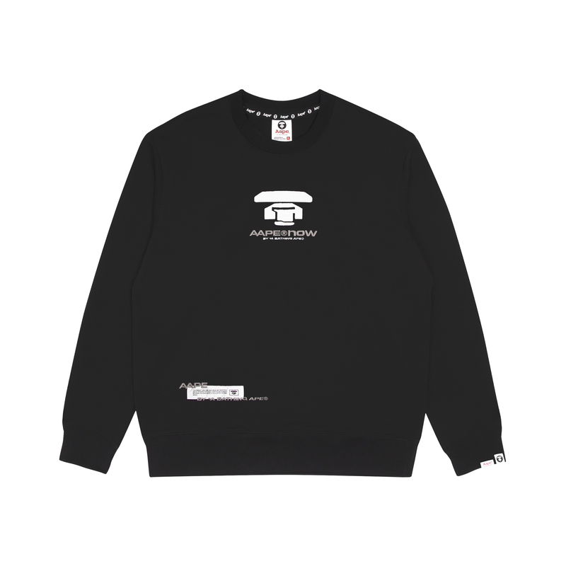 AAPE FW22 Ape Logo Crewneck Pullover Sweatshirt Black AAPSWM3933XXJ
