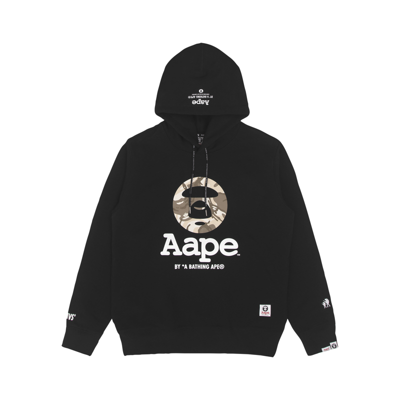 AAPE FW22 Black Classic Ape Camo Lettering Fleece Pullover Hoodie Mens AAPSWM3962XXJ