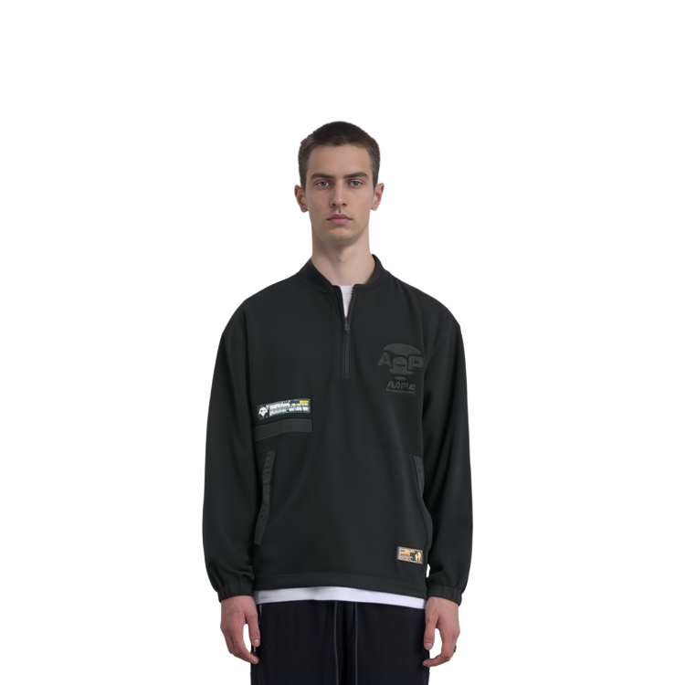 Shop AAPE FW22 Black Half-Zip Colorblock High-Collar Sweatshirt AAPSWM3940XXJ