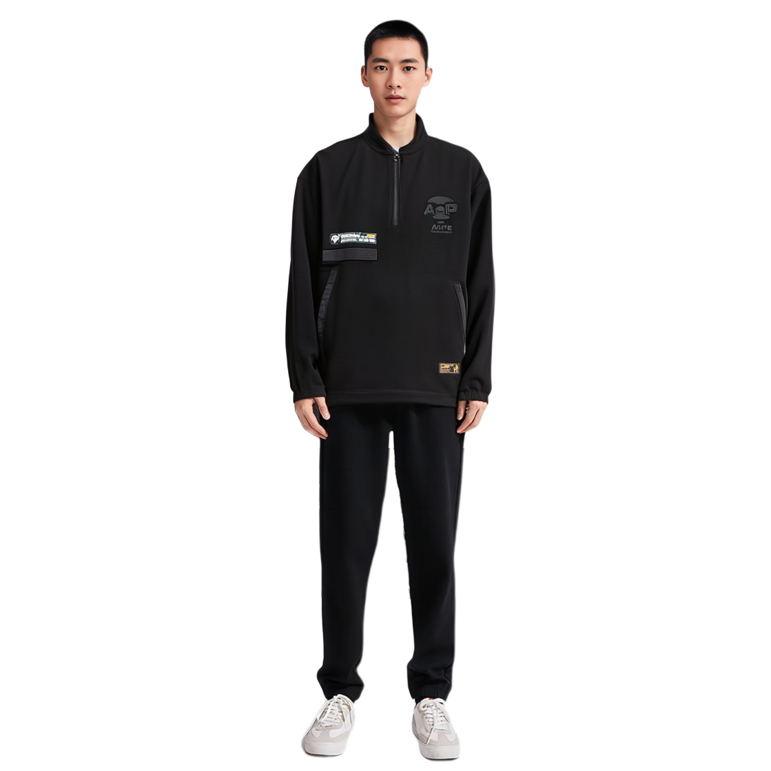Purchase AAPE FW22 Black Half-Zip Colorblock High-Collar Sweatshirt AAPSWM3940XXJ