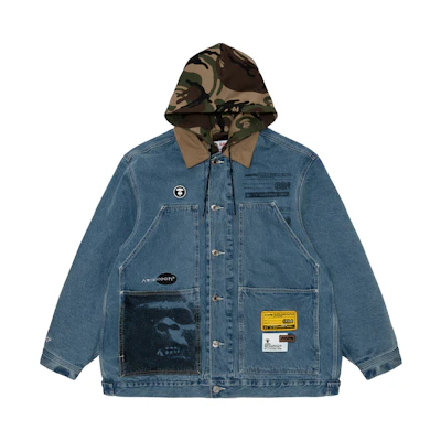 AAPE FW22 Camo Ape Print Denim Hoodie Jacket Blue (). AAPJKM7545XAJ