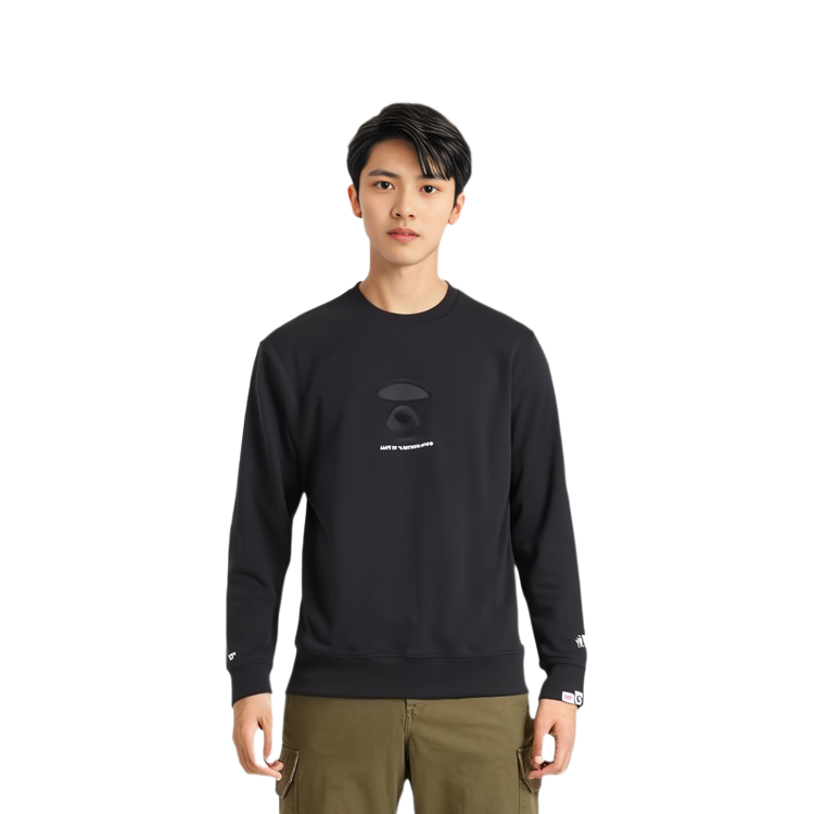 Shop AAPE FW22 Casual Letter Print Crewneck Pullover Sweatshirt AAPSWM3977XXJ