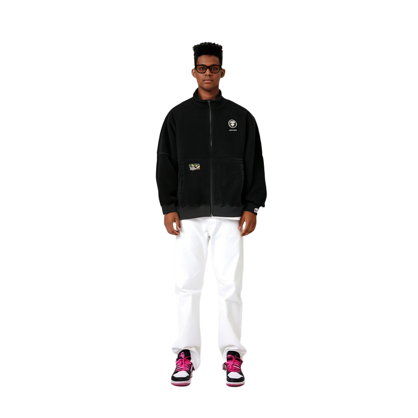 Details for AAPE FW22 Fleece Ape Face Lettering Zip-Up Sweatshirt Loose Fit AAPSWM3896XXJ