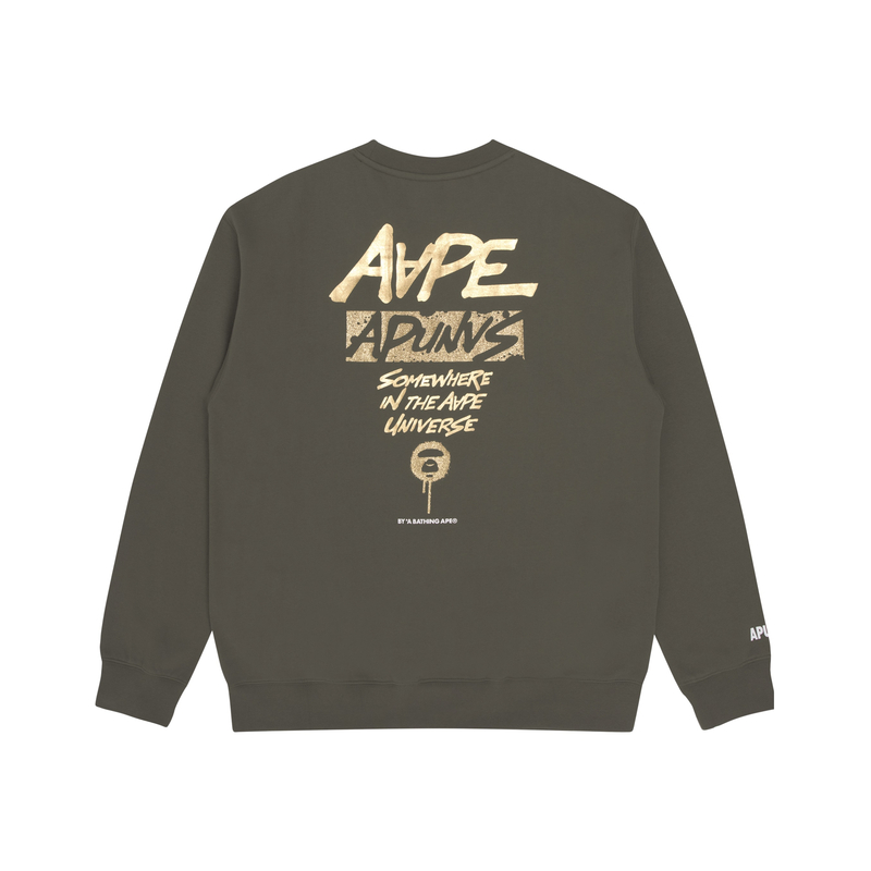 AAPE FW22 Gold Letter Graffiti Art Loose Fit Crewneck Sweatshirt Men AAPSWM3961XXJ