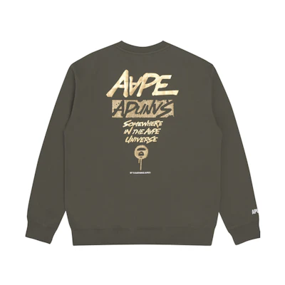 AAPE FW22 Gold Letter Graffiti Art Loose Fit Crewneck Sweatshirt Men AAPSWM3961XXJ