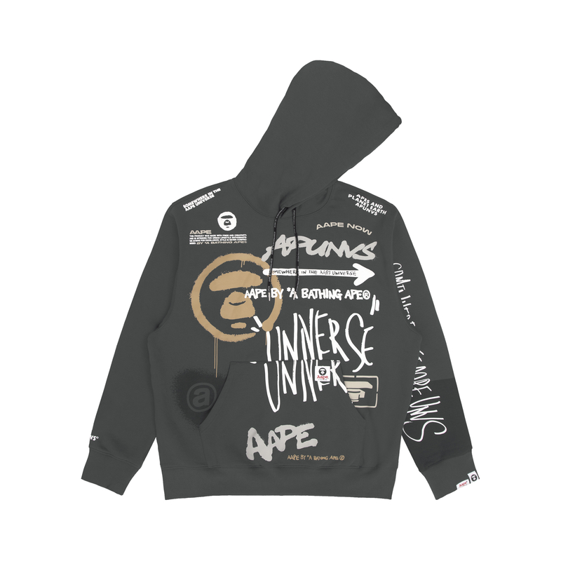 AAPE FW22 Graffiti Print Hoodie Loose Fit Fleece Men’s Grey AAPSWM3943XXJ