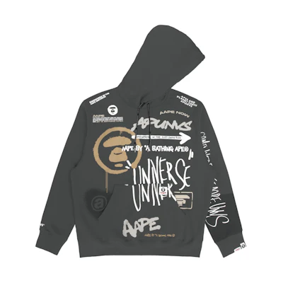 AAPE FW22 Graffiti Print Hoodie Loose Fit Fleece Men’s Grey AAPSWM3943XXJ