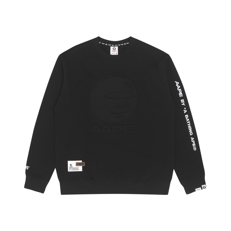 AAPE FW22 Letter Print Embossed Fleece Crewneck Sweatshirt AAPSWM3937XAJ
