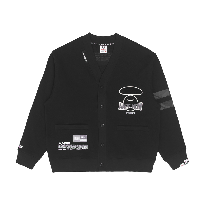 AAPE FW22 Patchwork Ape Logo Letter Embroidered Button Sweatshirt Black Male AAPSWM3971XXJ