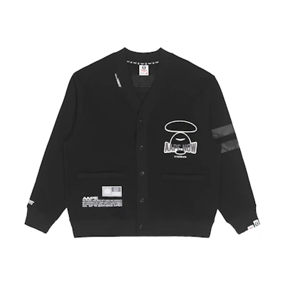 AAPE FW22 Patchwork Ape Logo Letter Embroidered Button Sweatshirt Black Male AAPSWM3971XXJ
