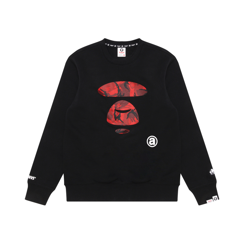 AAPE FW22 Red Camo Ape Logo Print Fleece Pullover Crewneck Sweatshirt Men AAPSWM3975XXJ