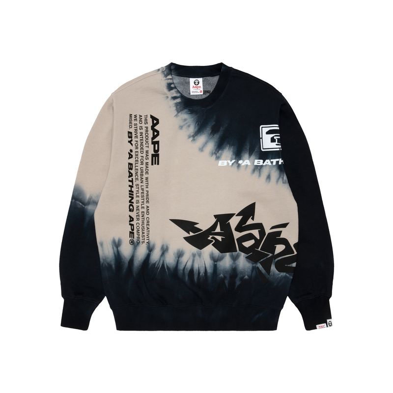 AAPE FW22 Tie-Dye Alien Letter Print Fleece Crewneck Pullover - AAPSWM3932XXJ
