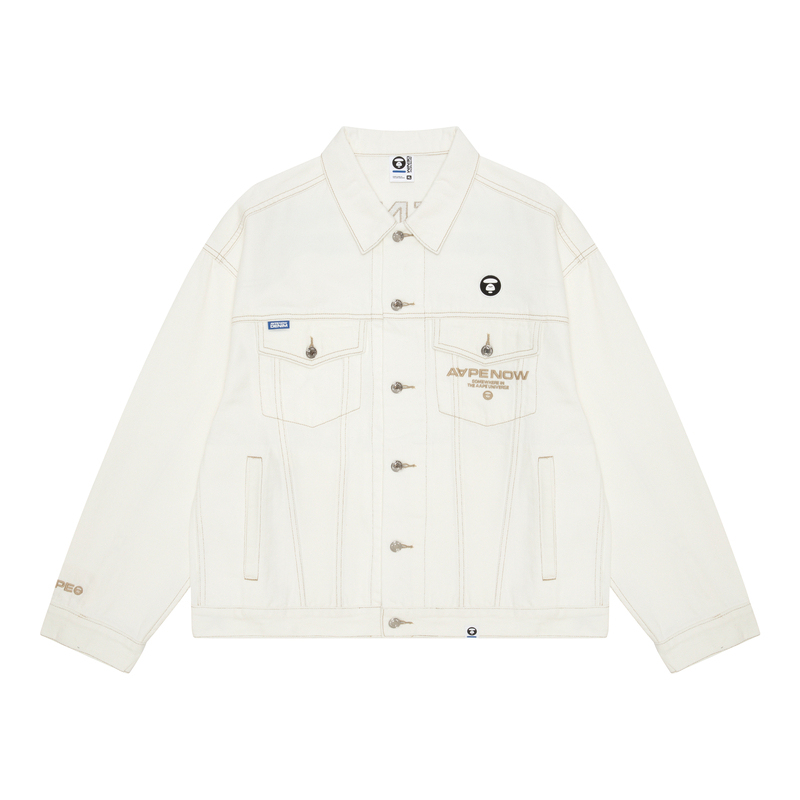 AAPE FW22 White Ape Emblem Embroidered Casual Button-Up Jacket for Men AAPLJM7525XAJ