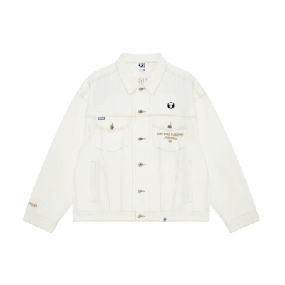 AAPE FW22 White Ape Emblem Embroidered Casual Button-Up Jacket for Men AAPLJM7525XAJ