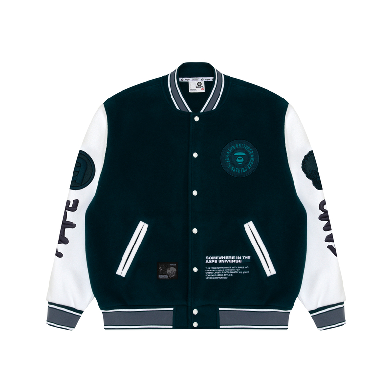 Order 아페 FW23 배지 자수 벨벳 릴렉스드 야구 재킷 AAPSWMA369XXL