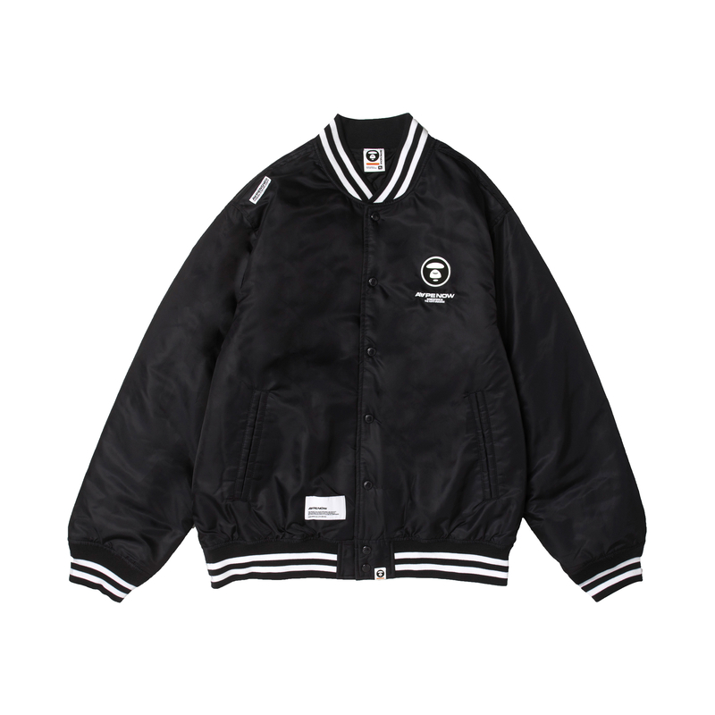 Shop Aape FW23 에이프 페이스 로고 레터 프린트 야구 재킷. AAPJKM7597XXL
