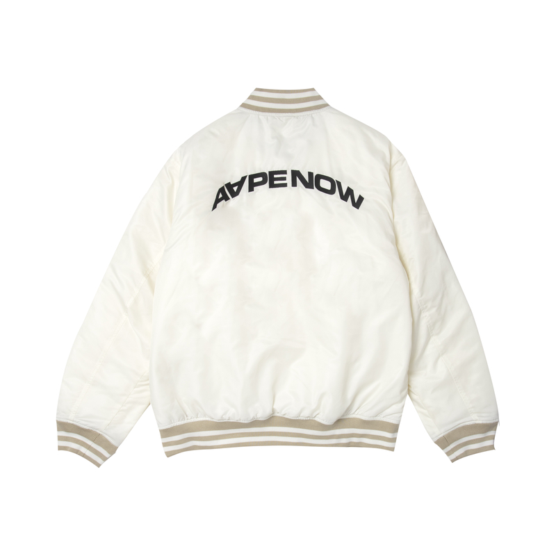 Sizing Aape FW23 에이프 페이스 로고 레터 프린트 야구 재킷. AAPJKM7597XXL