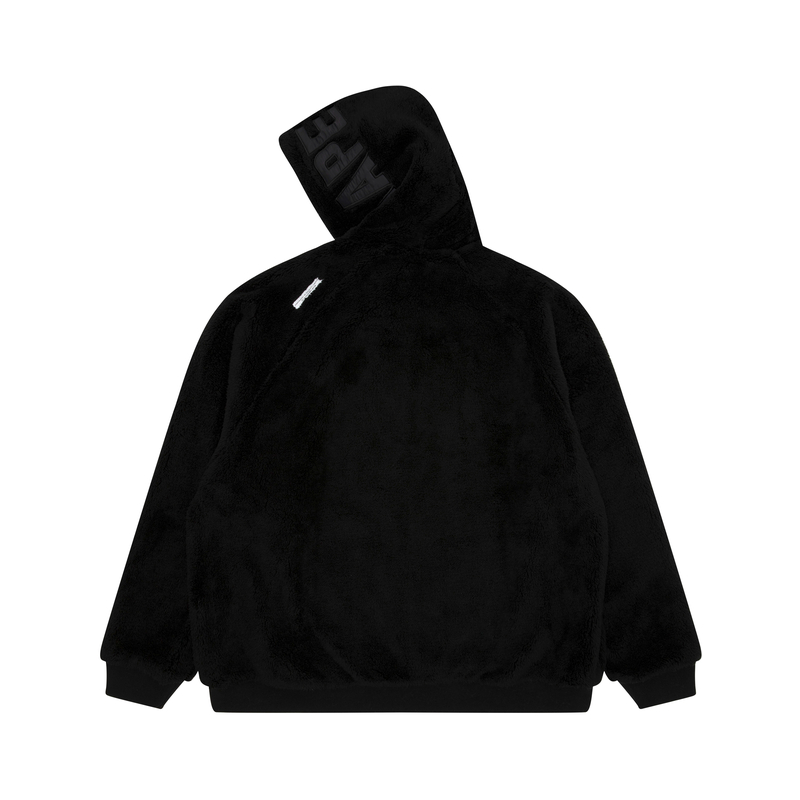 Lookbook Aape FW23 블랙 리버시블 플러시 에이프 로고 후디. AAPSWMA370XXL