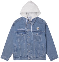 Aape FW23 Blue Camo Badge Denim Jacket with Detachable Hood. AAPLJM7602XXL Aape FW23 Blue Camo Badge Denim Jacket with Detachable Hood. AAPLJM7602XXL