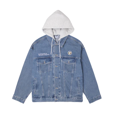 Aape FW23 Blue Camo Badge Denim Jacket with Detachable Hood. AAPLJM7602XXL