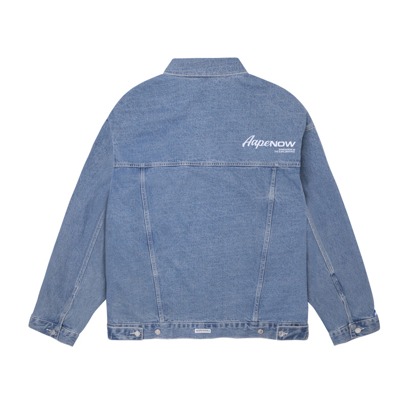 Purchase Aape FW23 Jaket Denim Biru Camo dengan Lencana & Hood Boleh Ditanggalkan. AAPLJM7602XXL