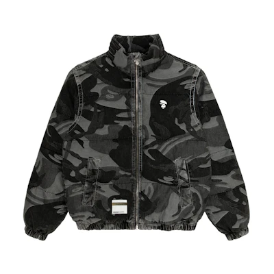 Aape FW23 Camo Badge Loose Fit Denim Down Jacket. AAPDNM7606XXL