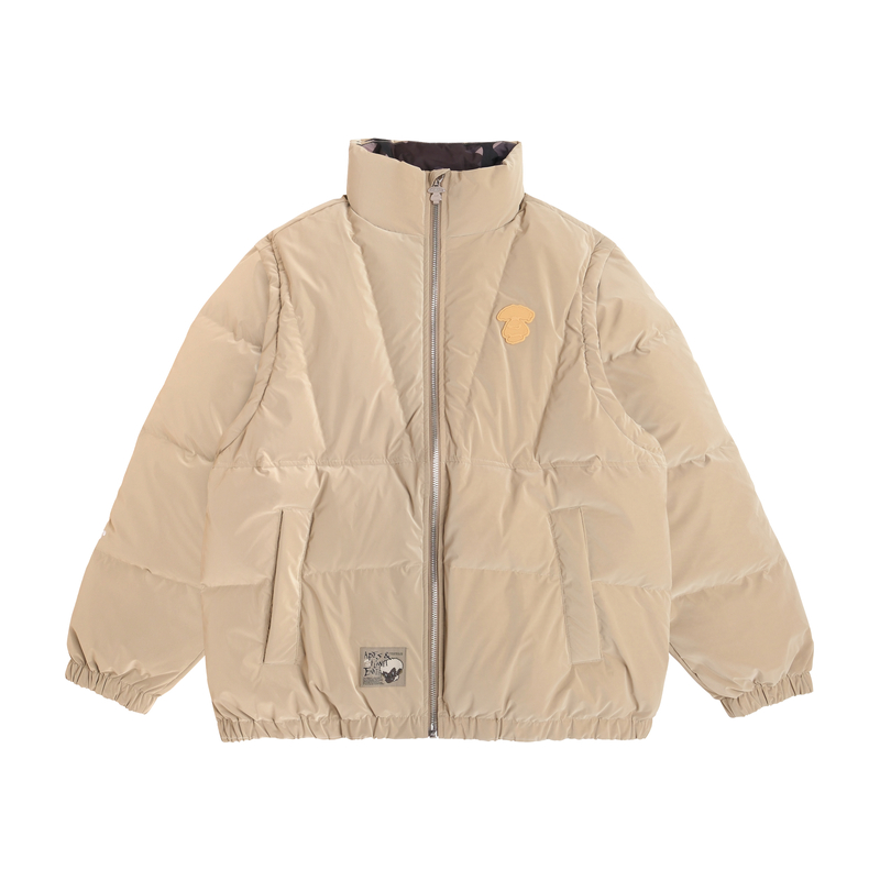 Aape FW23  Detachable Monochrome Down Jacket with Ape Face Badge. AAPDNM7603XXL