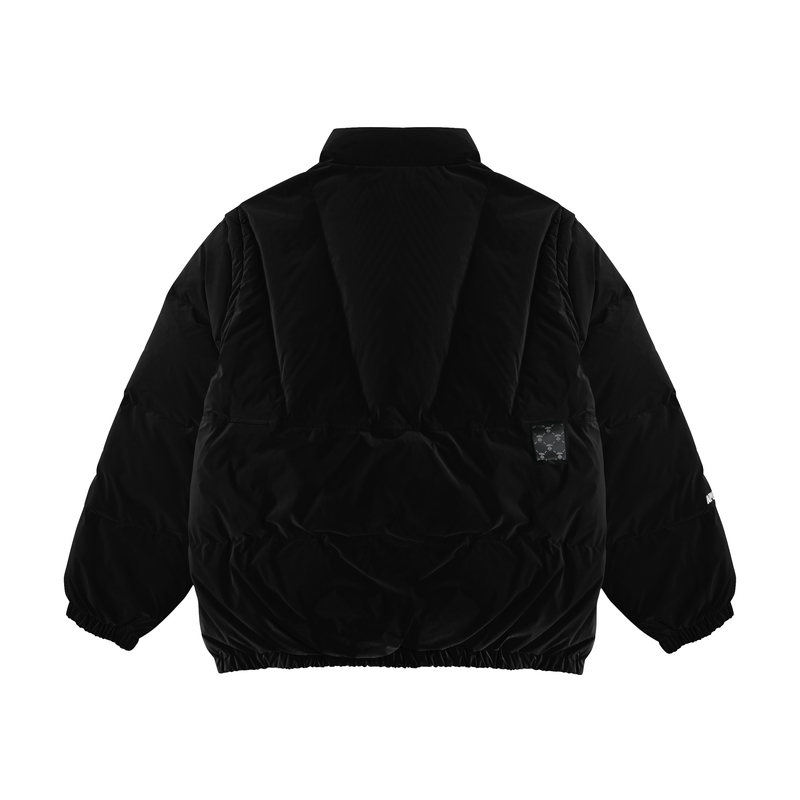 Sizing Aape Jaket Down Detach Monokrom FW23 dengan Lencana Wajah Ape. AAPDNM7603XXL