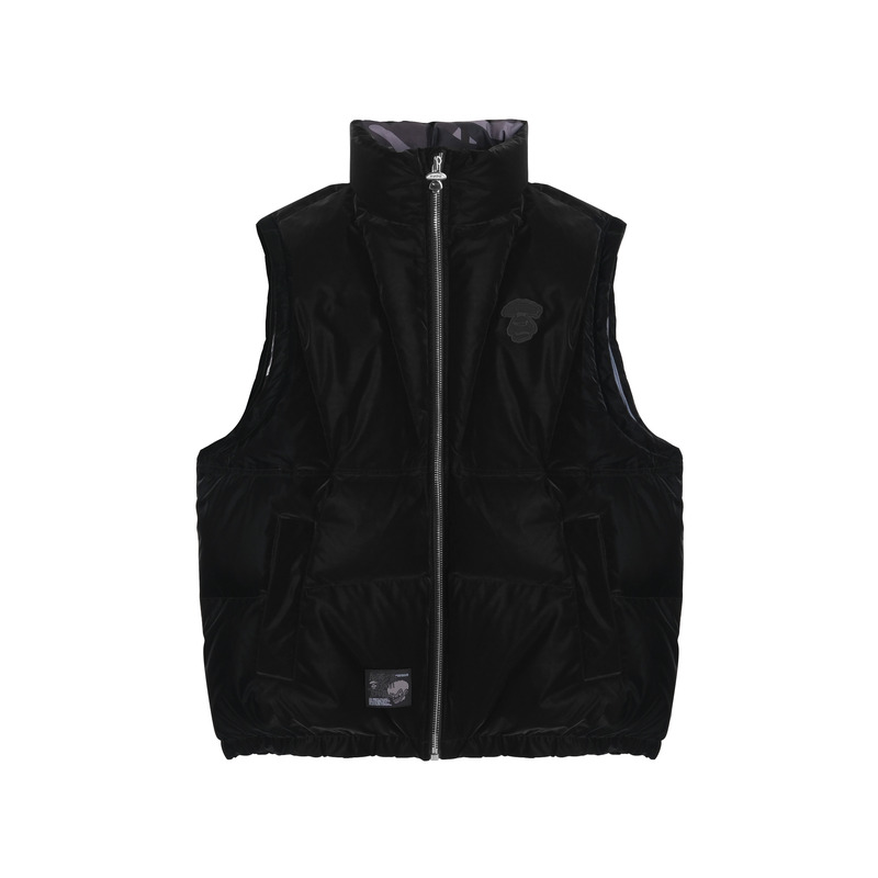 Cheap Aape Jaket Down Detach Monokrom FW23 dengan Lencana Wajah Ape. AAPDNM7603XXL