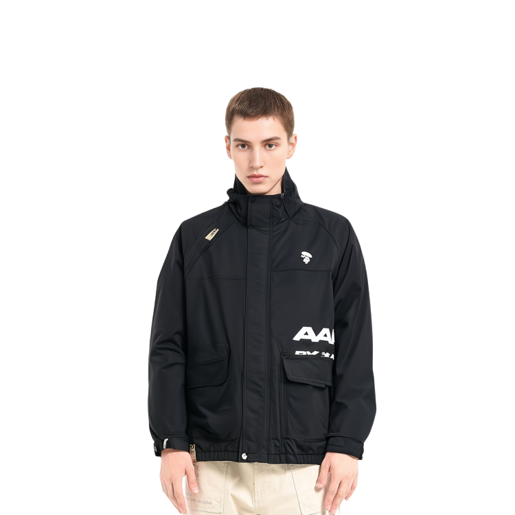 Shop Aape FW23 루즈핏 후디 재킷 - 원숭이 얼굴과 레터 프린트. AAPJKM7624XXL