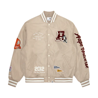 Aape FW23 Relaxed Fit Embroidered Ape Logo Varsity Jacket Long Sleeve. AAPJKM7608XXL
