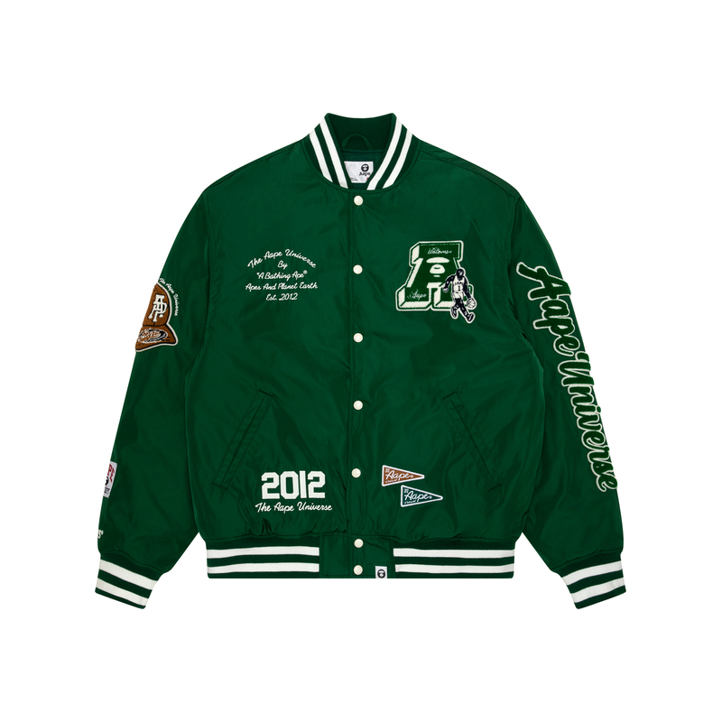 Order Aape FW23 릴랙스 핏 엠브로이더리 에이프 로고 바시티 재킷 롱 슬리브. AAPJKM7608XXL