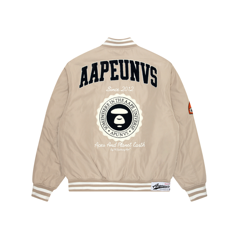 Purchase Aape FW23 릴랙스 핏 엠브로이더리 에이프 로고 바시티 재킷 롱 슬리브. AAPJKM7608XXL