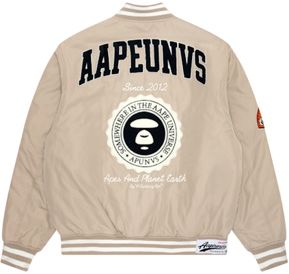Aape FW23 릴랙스 핏 엠브로이더리 에이프 로고 바시티 재킷 롱 슬리브. AAPJKM7608XXL Purchase Aape FW23 릴랙스 핏 엠브로이더리 에이프 로고 바시티 재킷 롱 슬리브. AAPJKM7608XXL