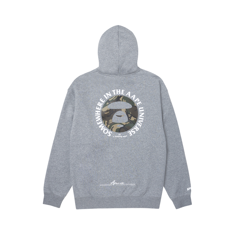 AAPE FW23 Ape Face Logo Graphic Hoodie Mens Gray AAPSWMA327XAL