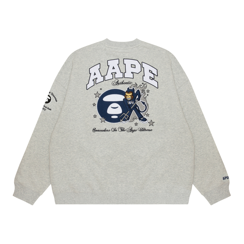 AAPE FW23 Ape Logo Embroidered Loose Fit Crewneck Sweatshirt White () AAPSWMA350XAL