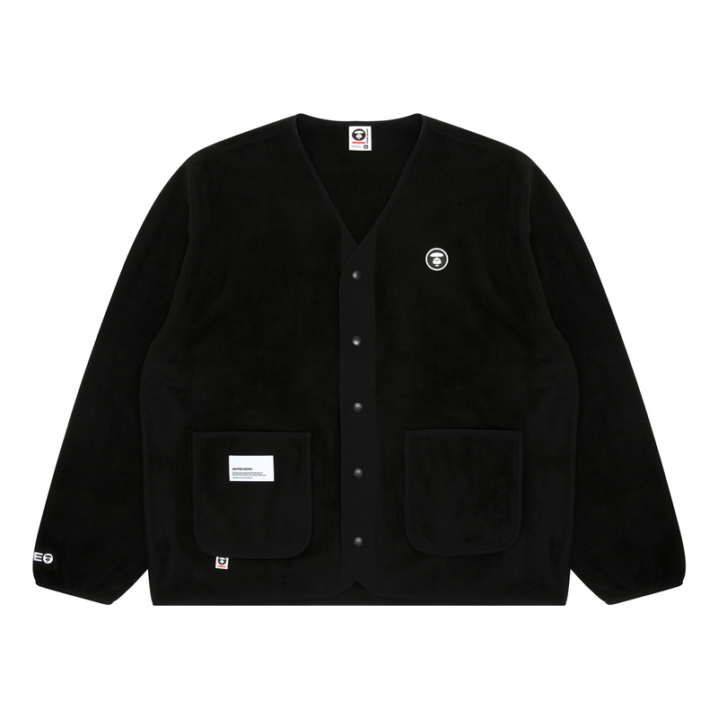 AAPE FW23 Ape Logo Embroidered Velvet V-Neck Jacket Black () AAPSWMA318XXL
