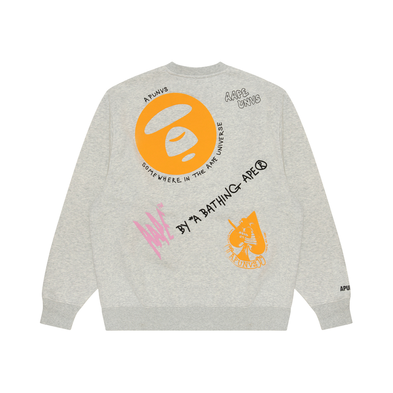 AAPE FW23 Ape Logo Graphic Loose Crewneck Sweatshirt White () AAPSWMA321XAL