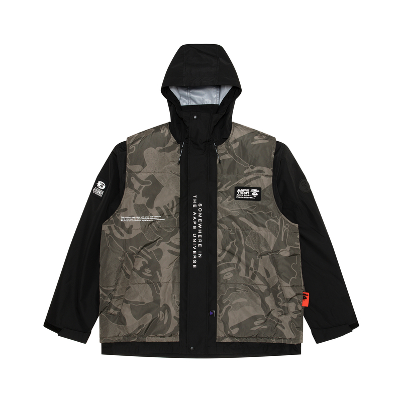 Order Aape FW23 브라운 탈부착 패딩 후드 자켓 세트 레터 프린트 AAPJKM7612XAL
