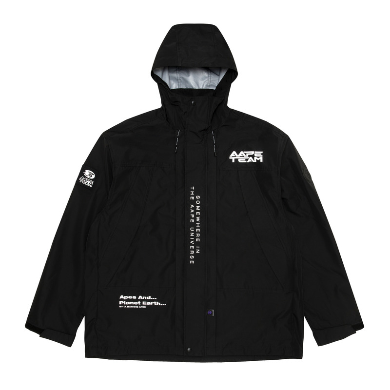 Shop Aape FW23 브라운 탈부착 패딩 후드 자켓 세트 레터 프린트 AAPJKM7612XAL